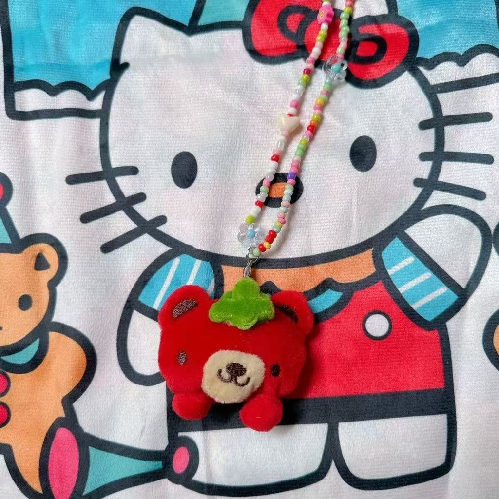 Showa-era Style Plush Bunny And Dog Beaded Necklace, Candy-colored Accessories, Y2K Hot Girl Style.