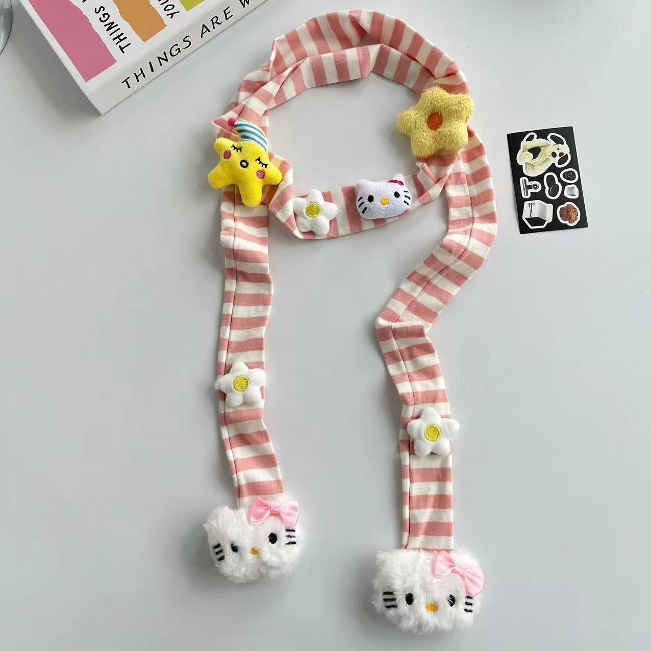 Retro Dopamine Kitty Striped Thin Scarf