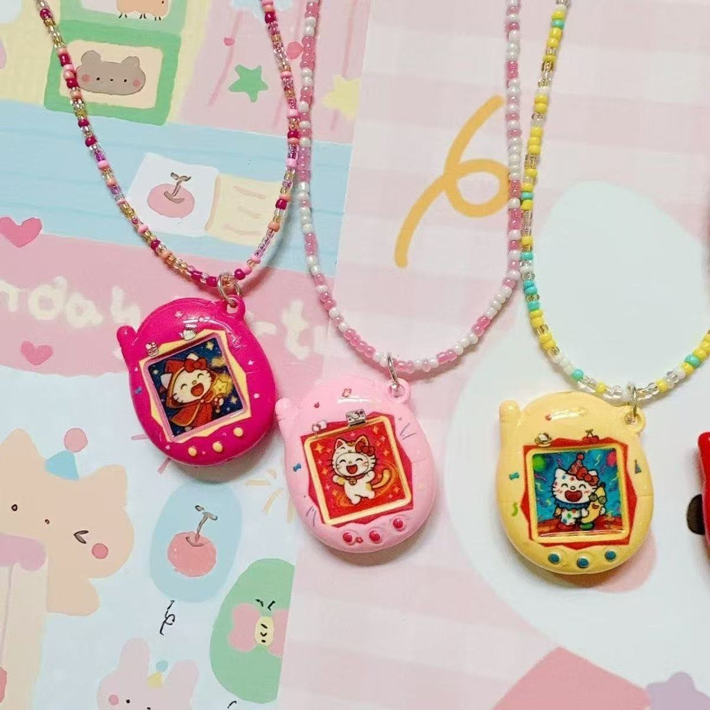 Handmade beaded kitty cartoon necklace rice bead chain clavicle chain simulation electronic pet