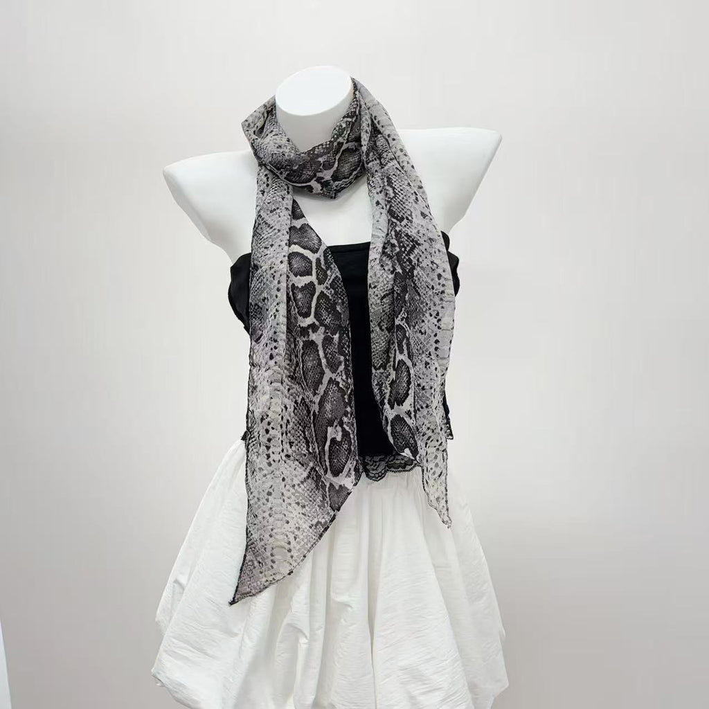 New Fish Scale Snake Pattern Music Festival Silk Scarf Y2k Girl Scarf