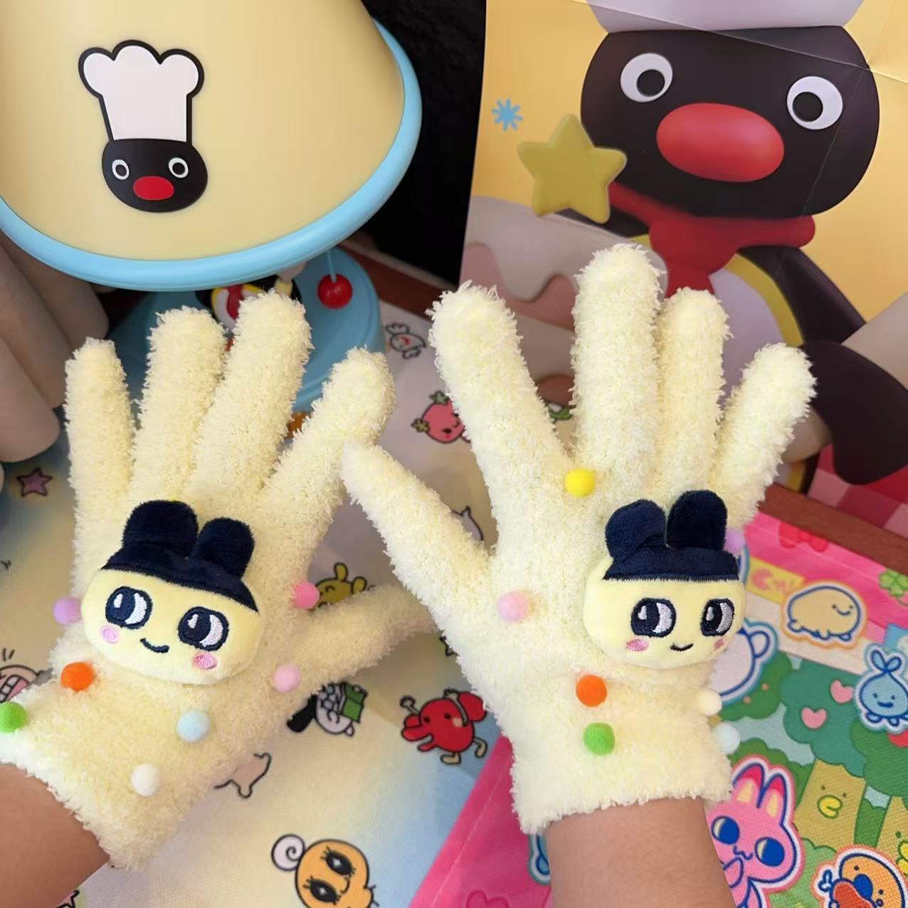 Japanese Cartoon Tamagotchi Yellow Plush Ladies Gloves