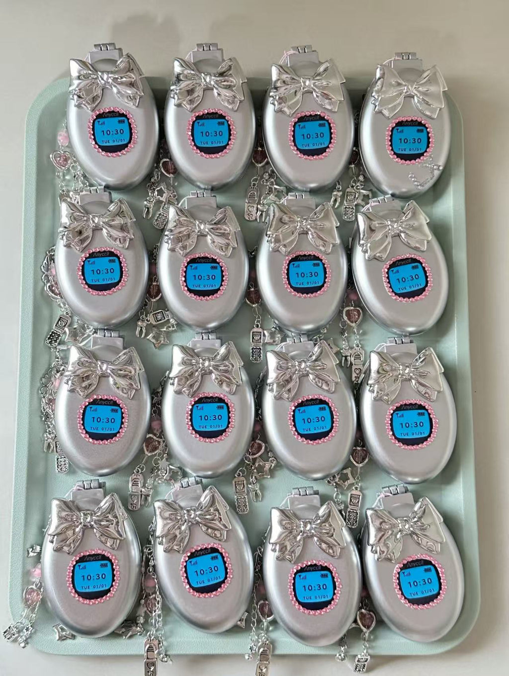 Y2K Hot Girl Millennial Style Retro Simulation Flip Phone Diamond Kitty Bow Folding Air Cushion Comb