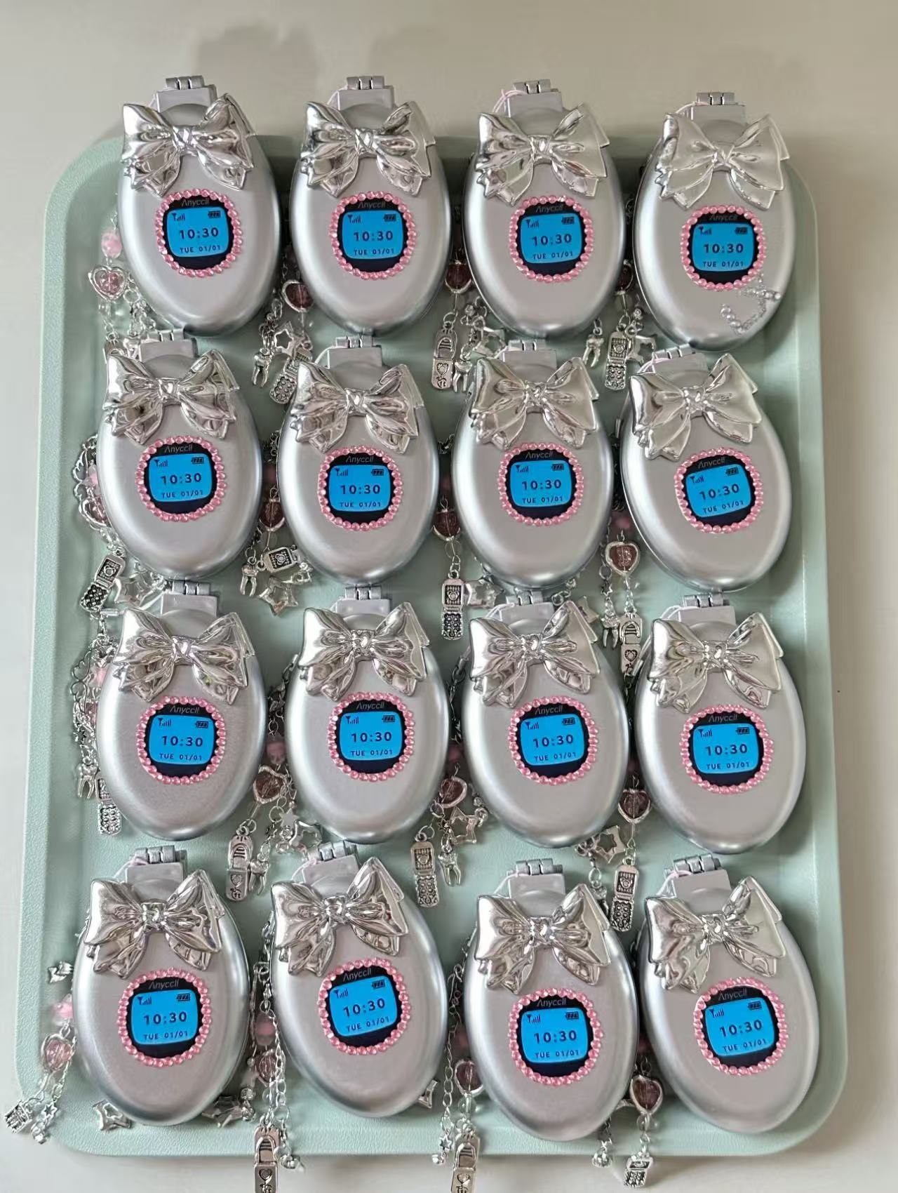 Y2K Hot Girl Millennial Style Retro Simulation Flip Phone Diamond Kitty Bow Folding Air Cushion Comb