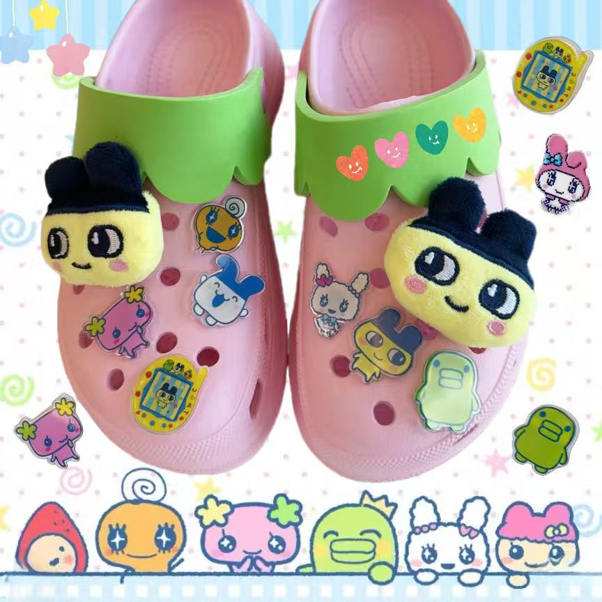 Japanese Tamagotchi Plush Hole Shoe Buckles Acrylic Shoe Flowers,Shoe charm (9 pieces, shoes not included)