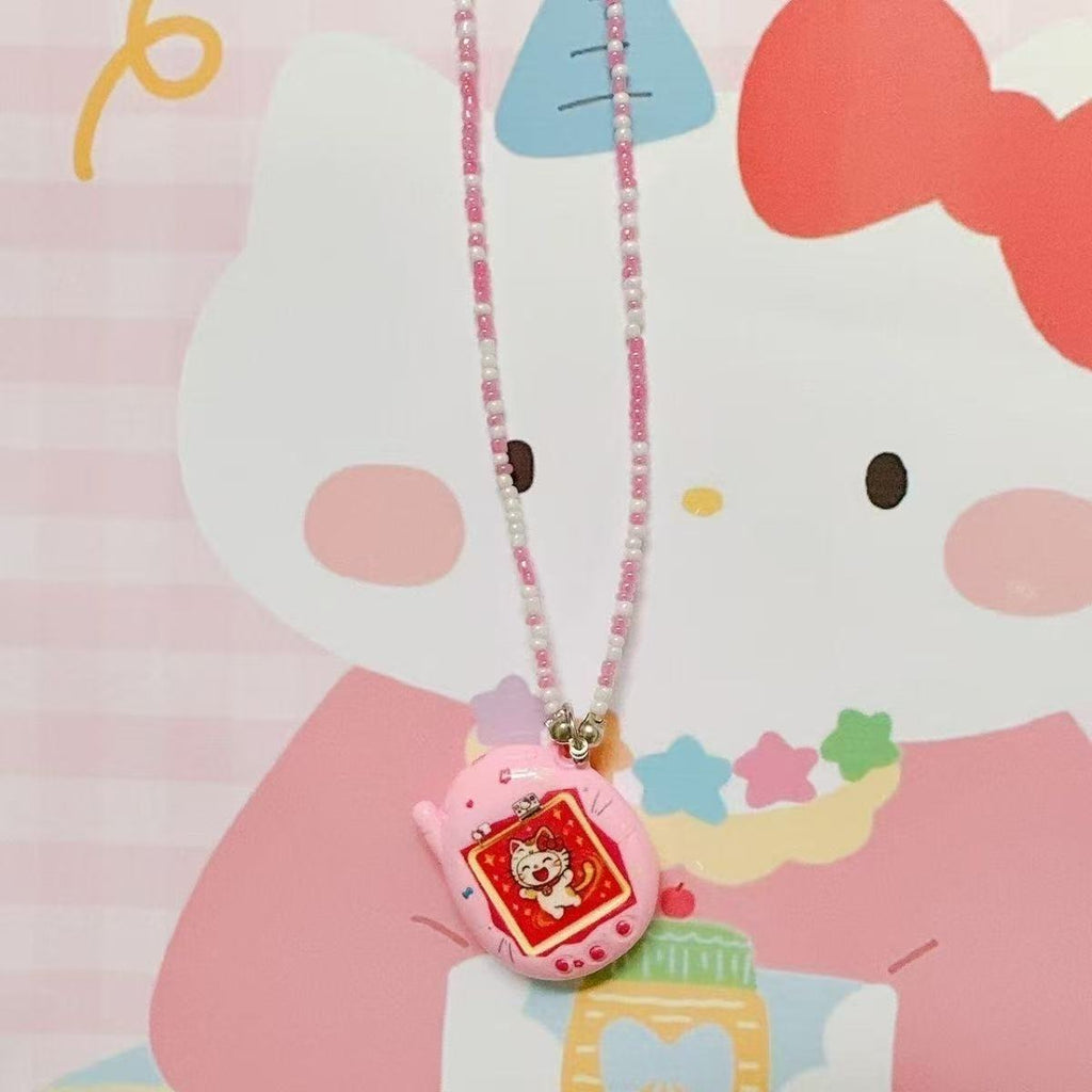 Handmade beaded kitty cartoon necklace rice bead chain clavicle chain simulation electronic pet