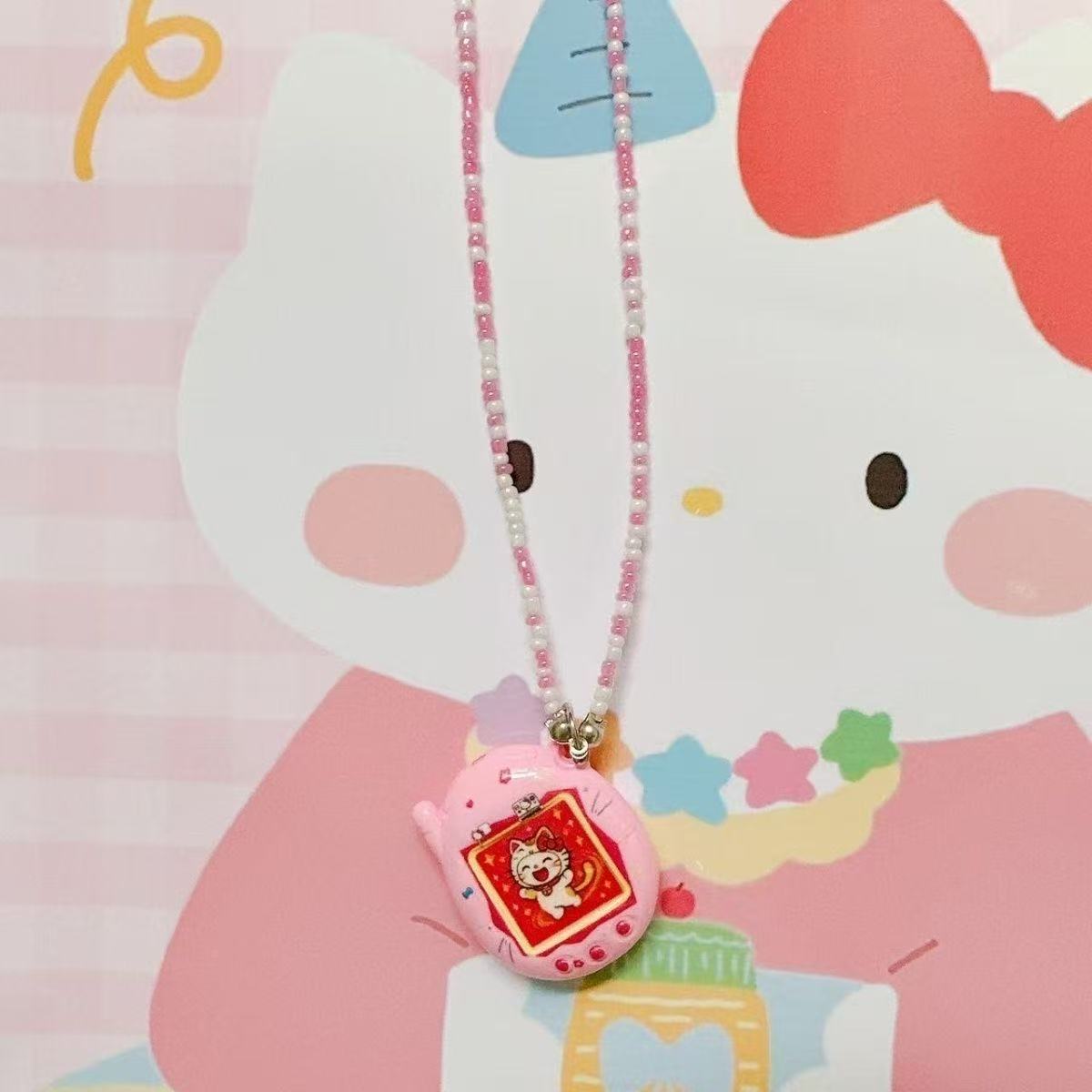 Handmade beaded kitty cartoon necklace rice bead chain clavicle chain simulation electronic pet