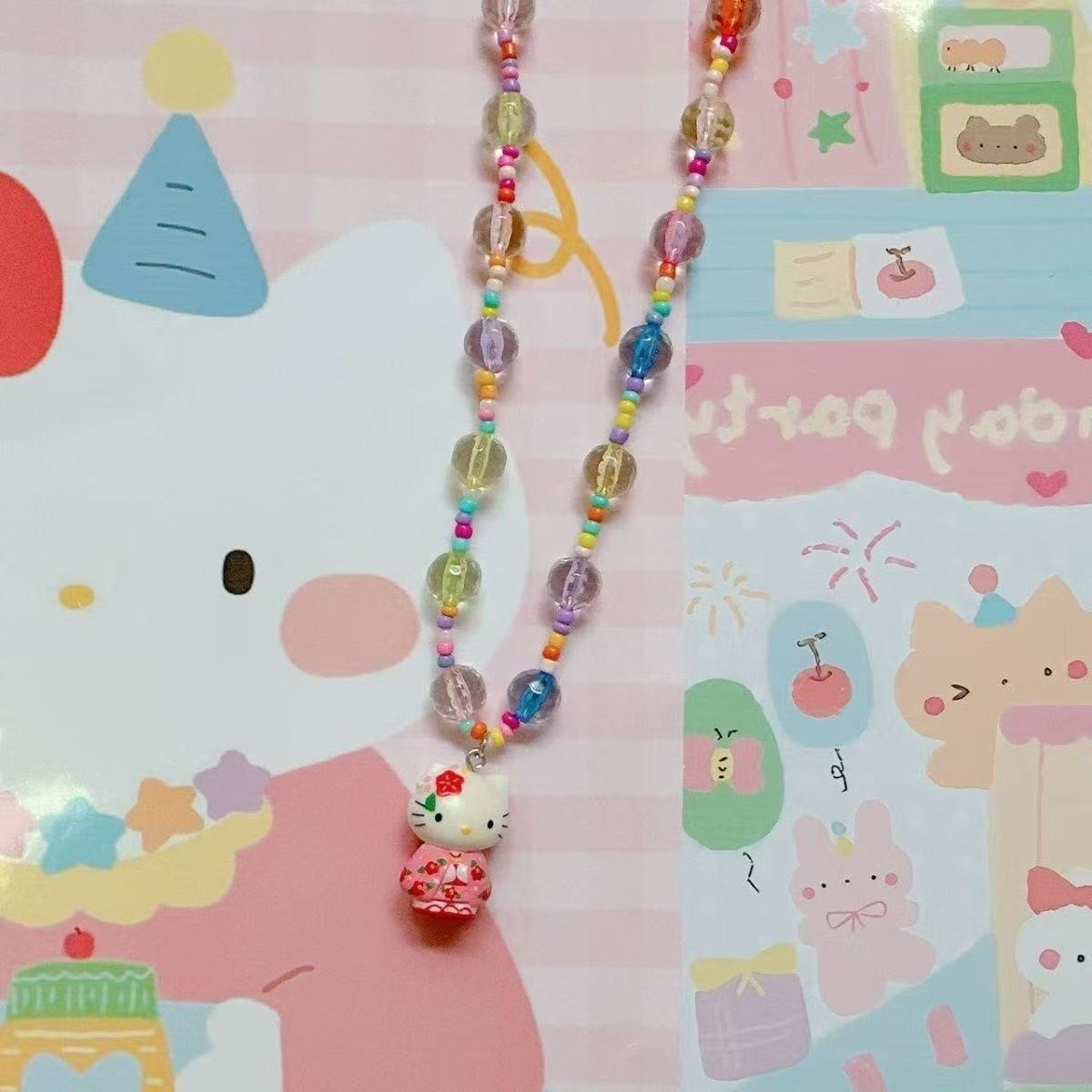 Japanese Style Dopamine Beaded Necklace Candy Color Soft Girl Y2k Hot Girl Accessories