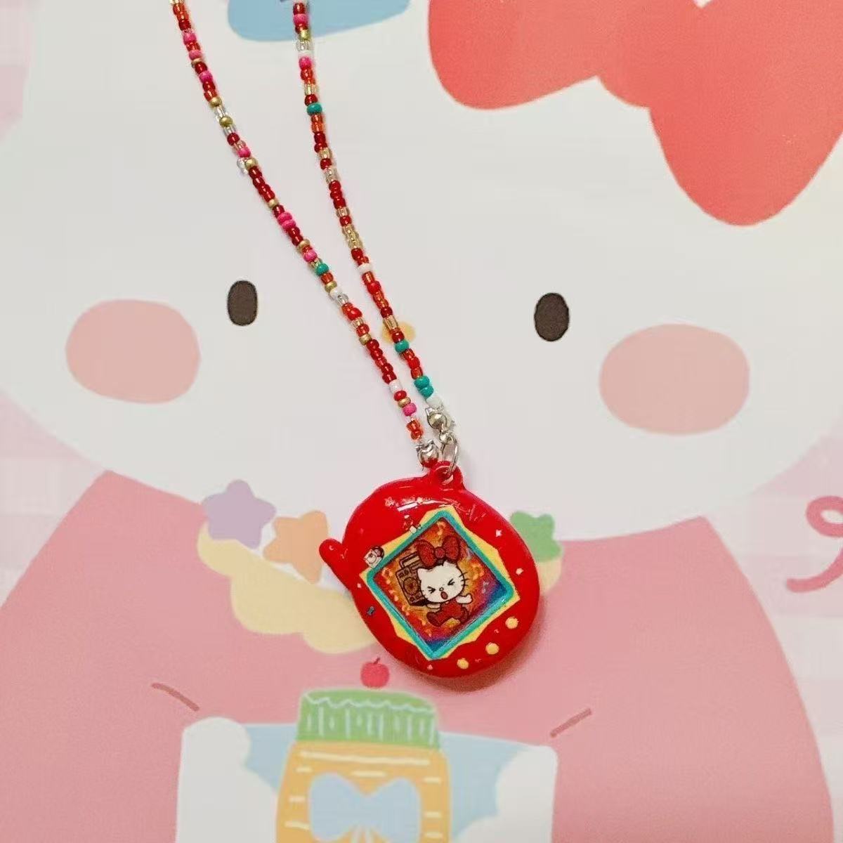 Handmade beaded kitty cartoon necklace rice bead chain clavicle chain simulation electronic pet