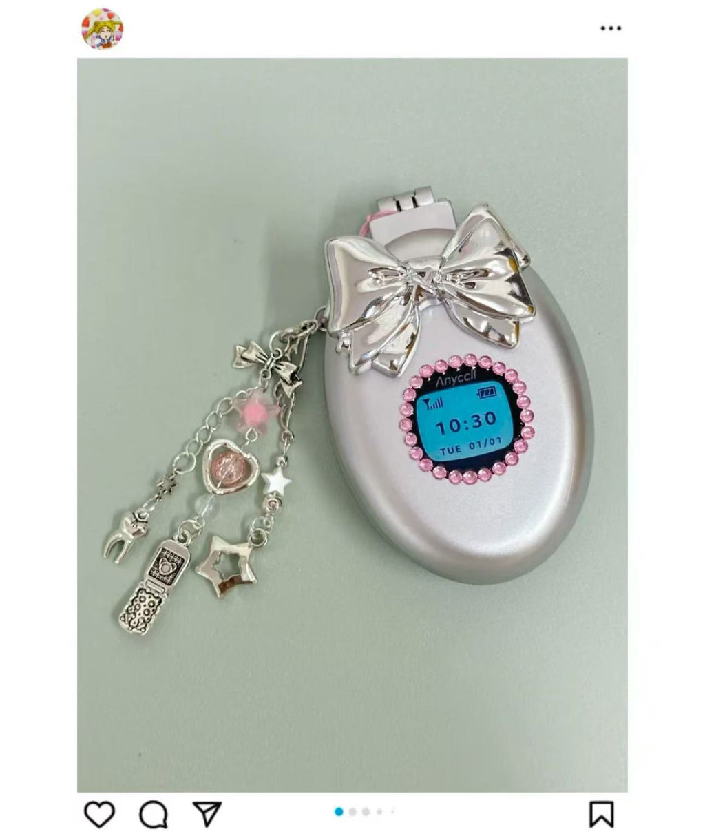 Y2K Hot Girl Millennial Style Retro Simulation Flip Phone Diamond Kitty Bow Folding Air Cushion Comb