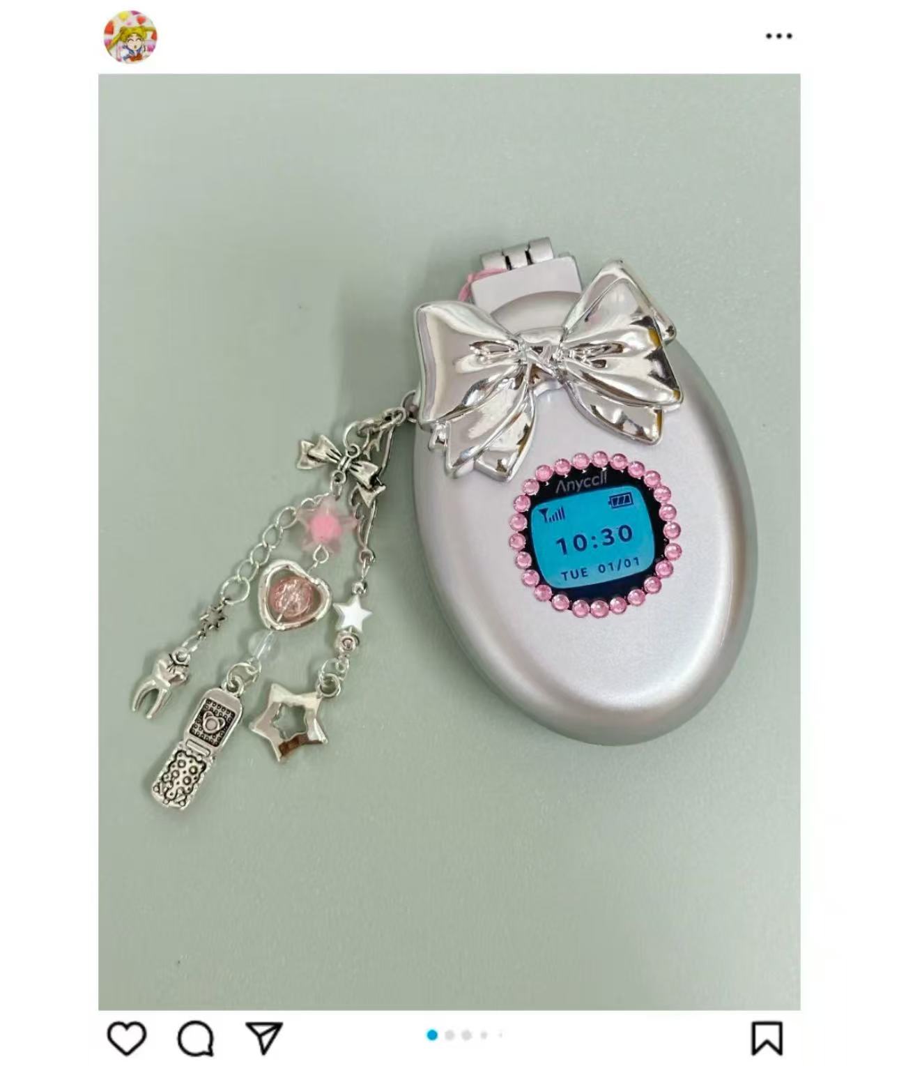 Y2K Hot Girl Millennial Style Retro Simulation Flip Phone Diamond Kitty Bow Folding Air Cushion Comb