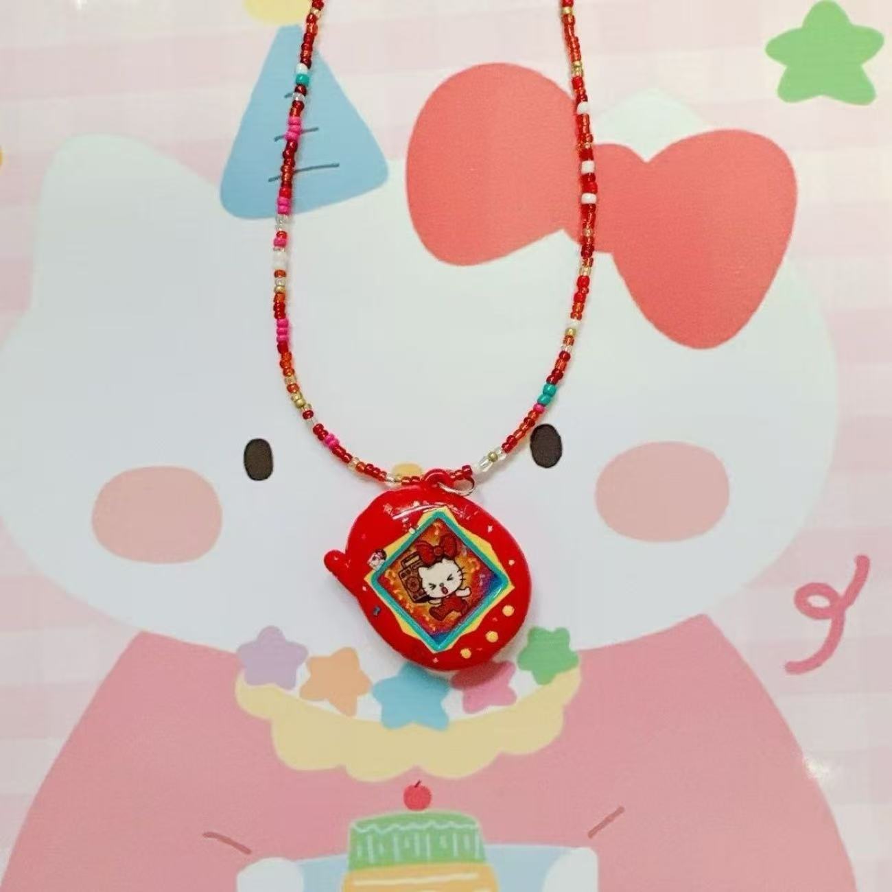Handmade beaded kitty cartoon necklace rice bead chain clavicle chain simulation electronic pet