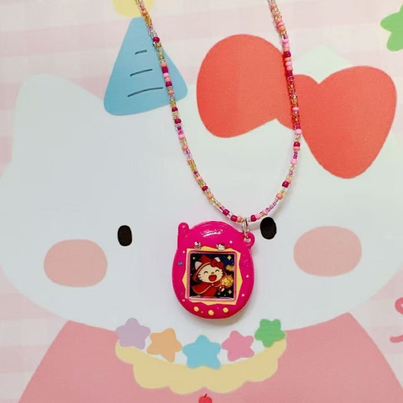 Handmade beaded kitty cartoon necklace rice bead chain clavicle chain simulation electronic pet
