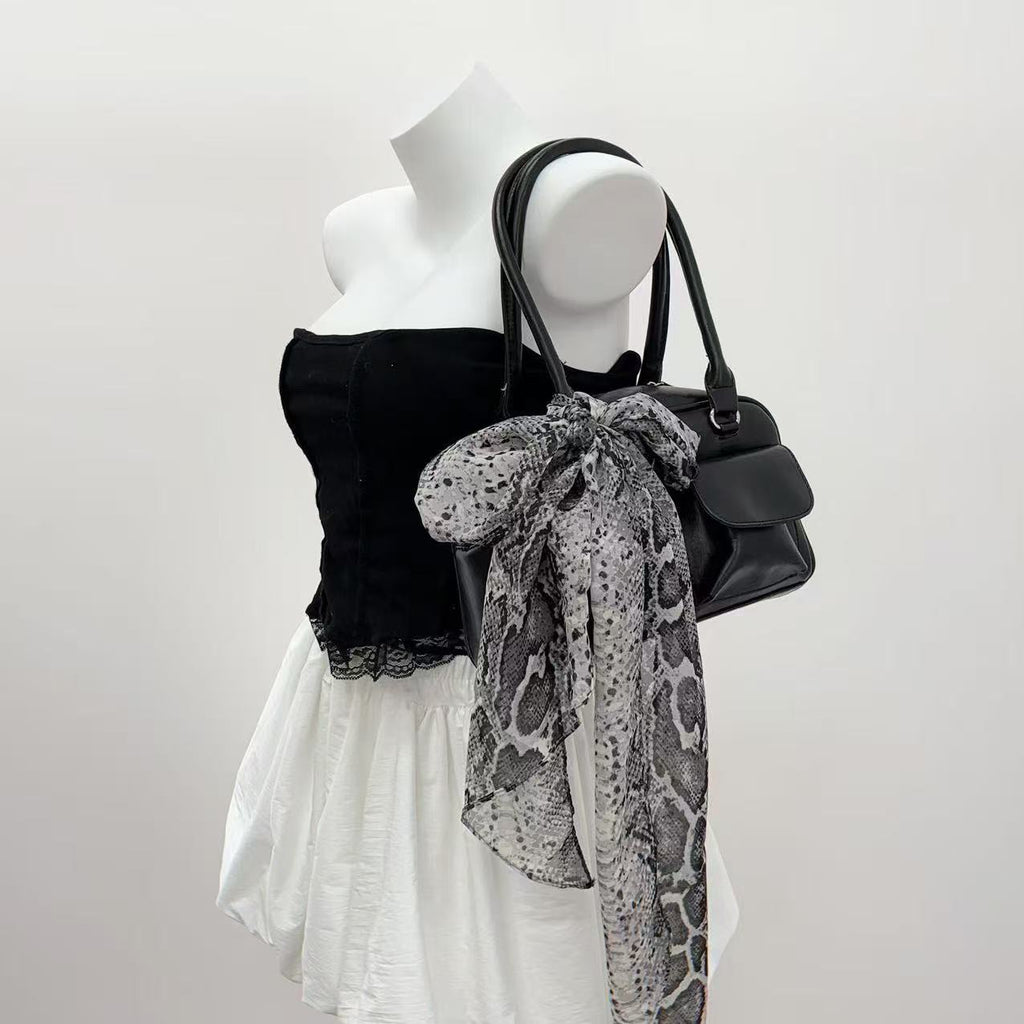 New Fish Scale Snake Pattern Music Festival Silk Scarf Y2k Girl Scarf