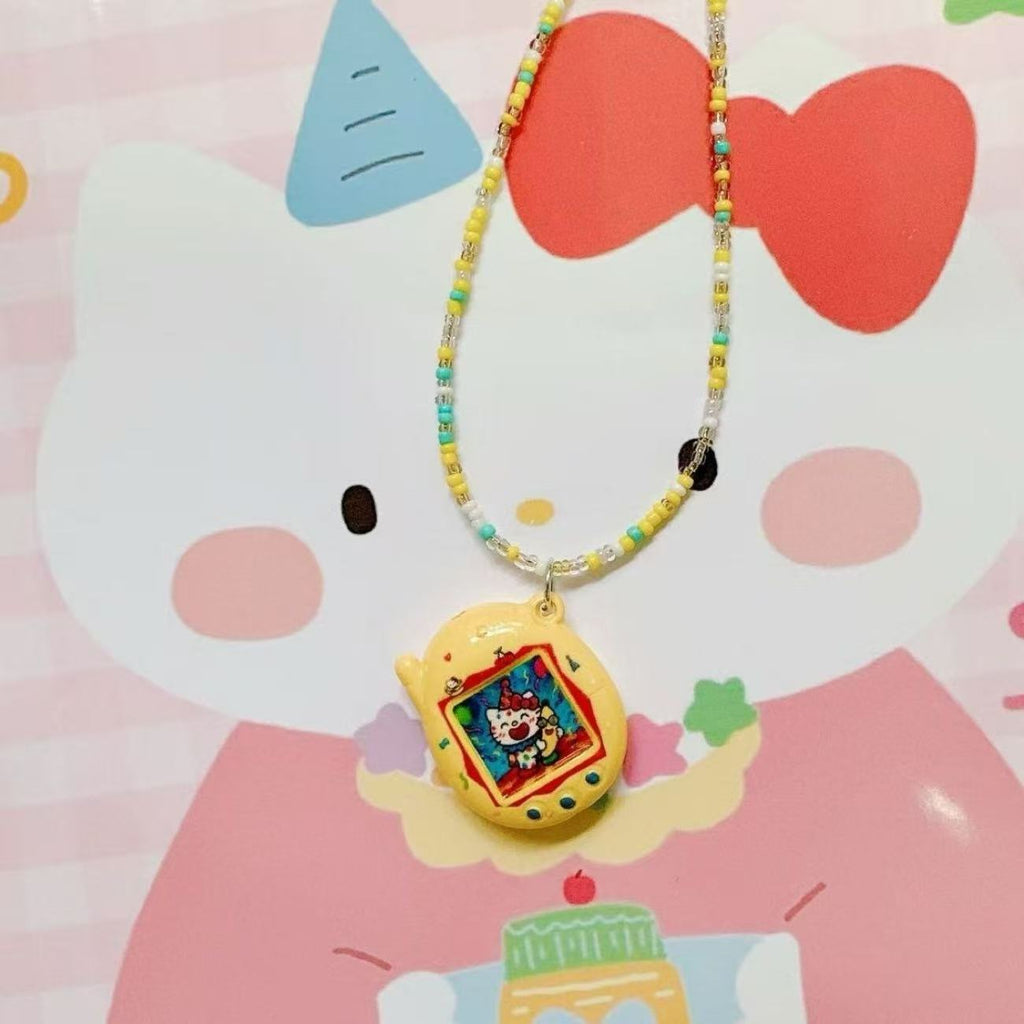 Handmade beaded kitty cartoon necklace rice bead chain clavicle chain simulation electronic pet
