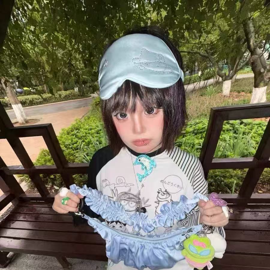 Ins Small Fresh Y2k Diy Soft Star Hot Diamond Imitation Silk Cute Kitty Sleeping Eye Mask