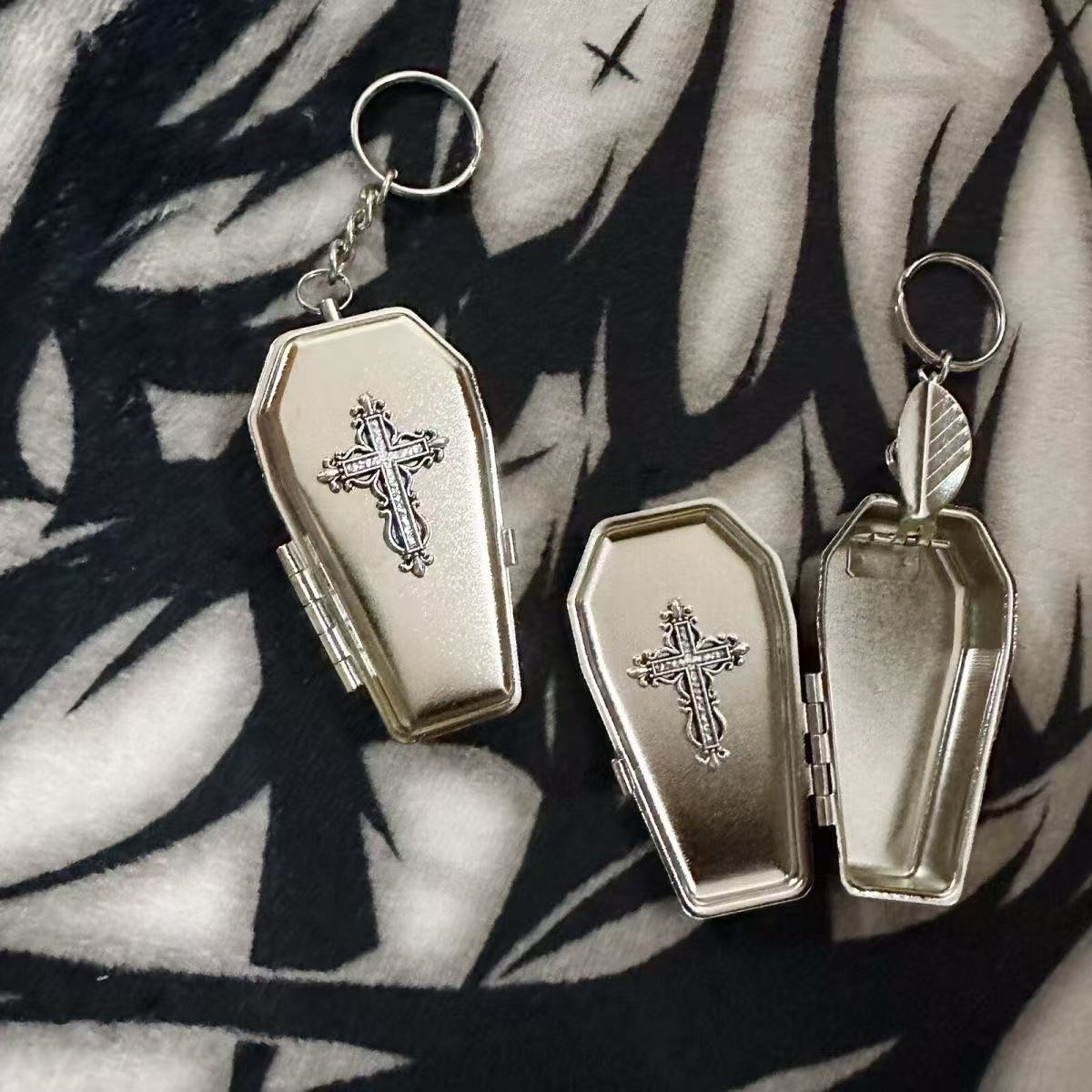 Handmade Dark Gothic Coffin Metal Small Storage Box Cross Portable Ashtray