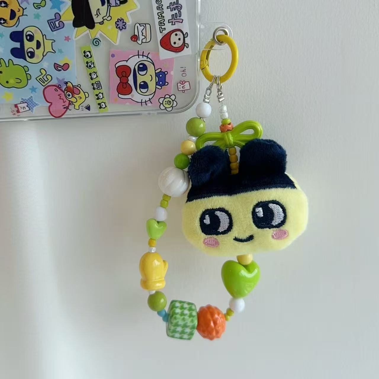 Japanese Tamagotchi candy-colored resin beaded lanyard mobile phone chain cute Mamiji keychain pendant