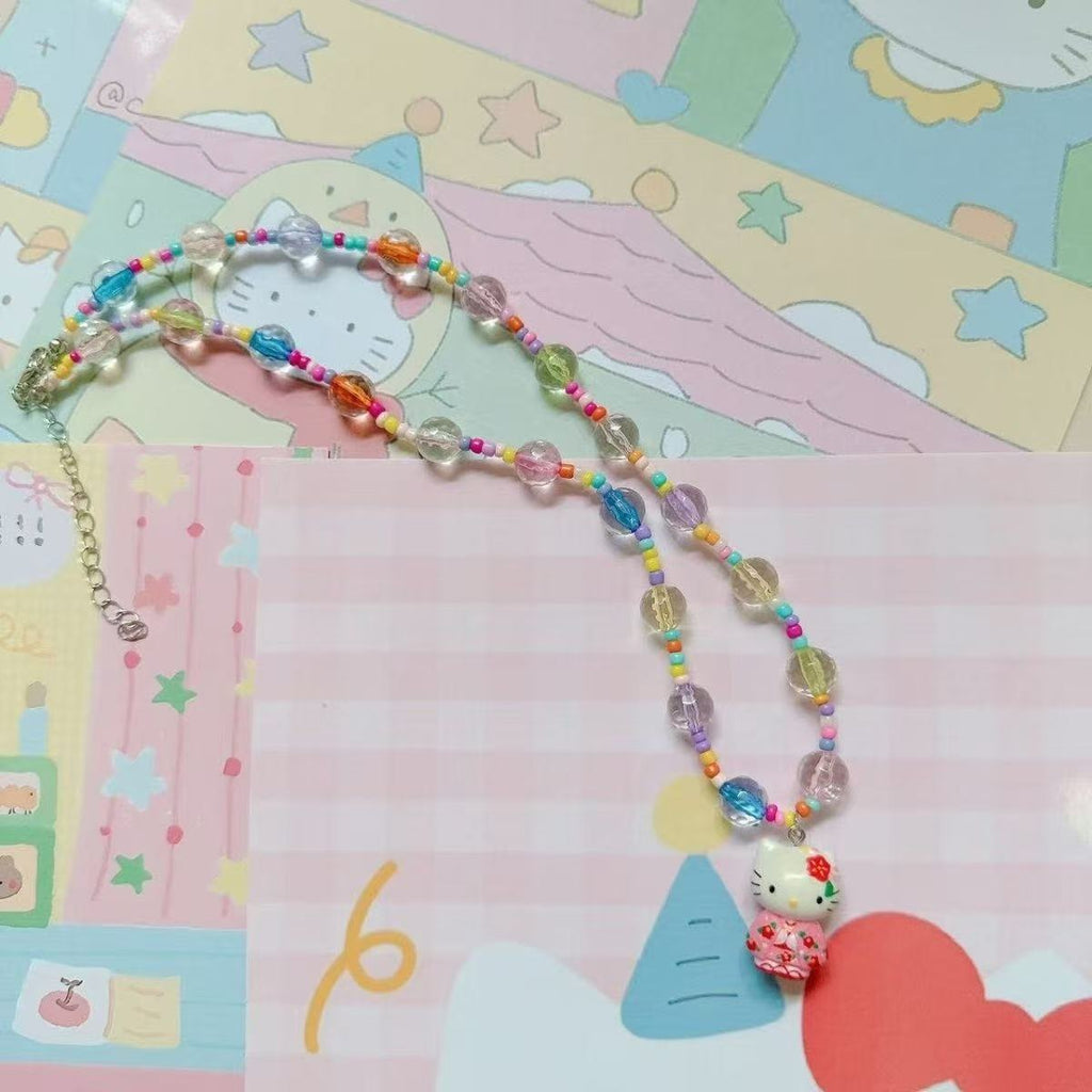 Japanese Style Dopamine Beaded Necklace Candy Color Soft Girl Y2k Hot Girl Accessories