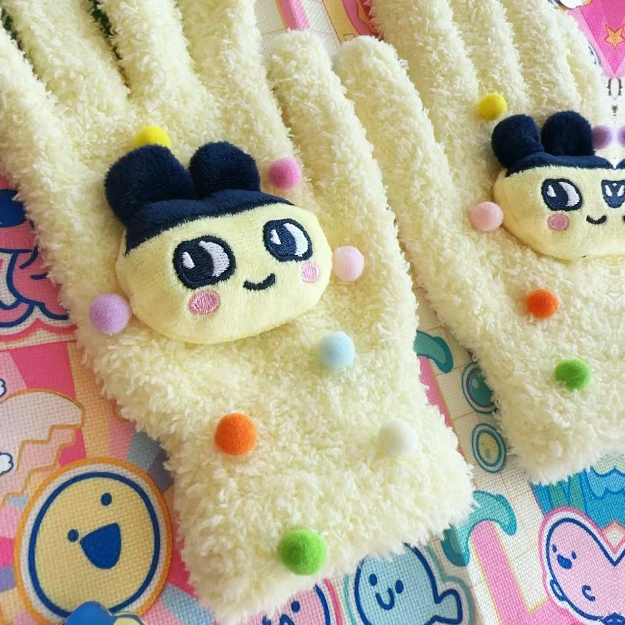 Japanese Cartoon Tamagotchi Yellow Plush Ladies Gloves