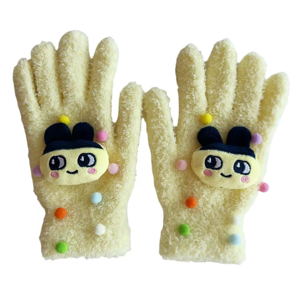 Japanese Cartoon Tamagotchi Yellow Plush Ladies Gloves