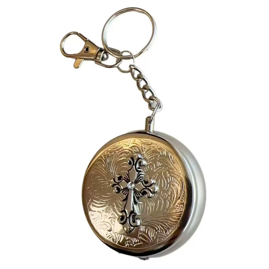 Retro Gothic Silver Alloy Cross Portable Ashtray Pendant Storage Box