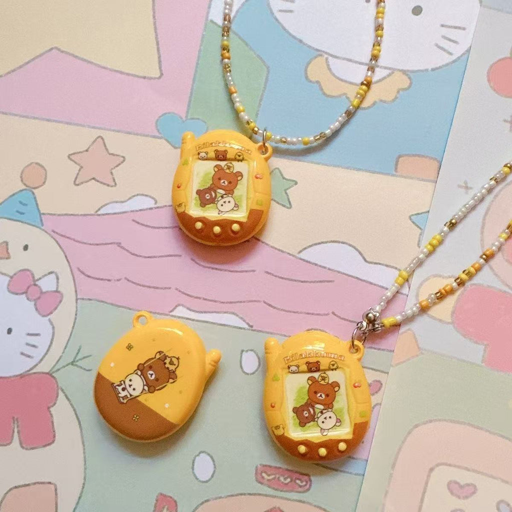 Original Tamagotchi Yellow-brown Rilakkuma Cartoon Beaded Necklace