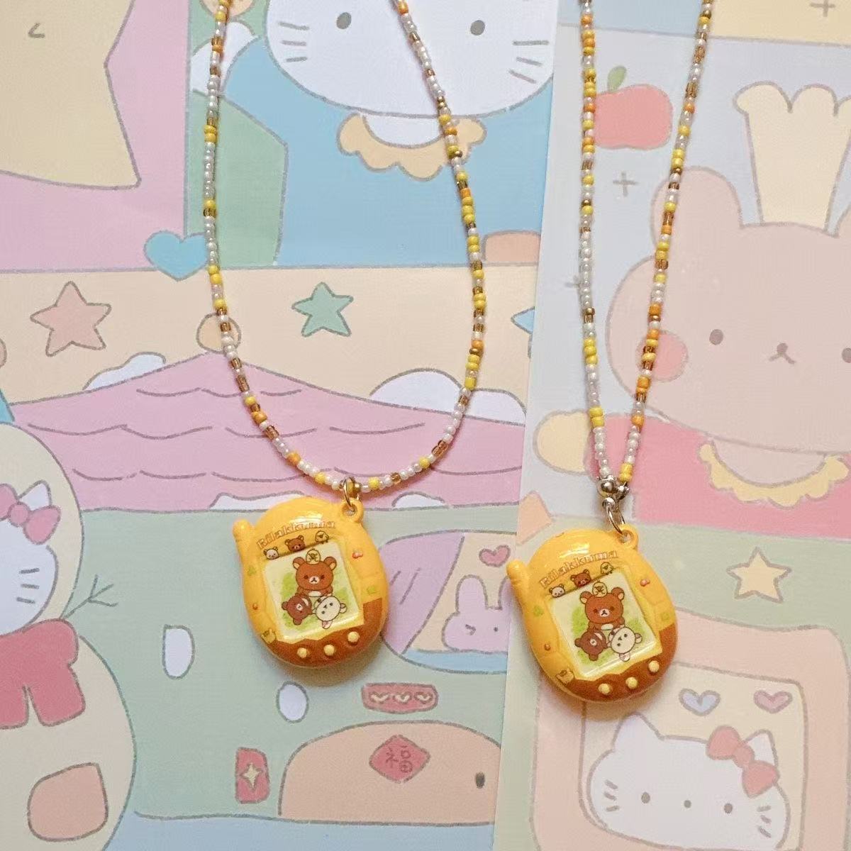 Original Tamagotchi Yellow-brown Rilakkuma Cartoon Beaded Necklace