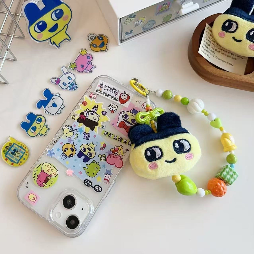 Japanese Tamagotchi candy-colored resin beaded lanyard mobile phone chain cute Mamiji keychain pendant