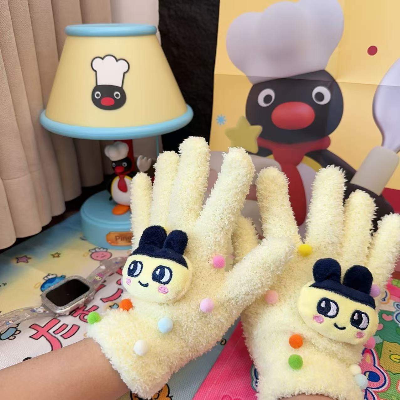 Japanese Cartoon Tamagotchi Yellow Plush Ladies Gloves