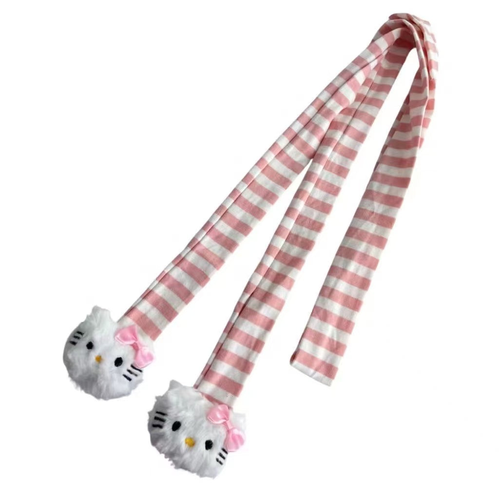 Retro Dopamine Kitty Striped Thin Scarf