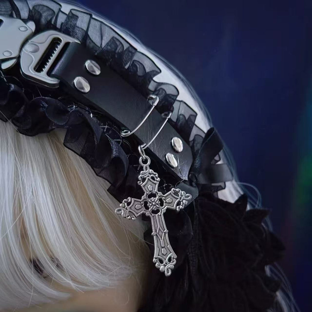 Halloween handmade leather metal buckle angel wings y2k headband