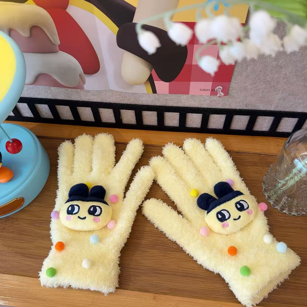 Japanese Cartoon Tamagotchi Yellow Plush Ladies Gloves