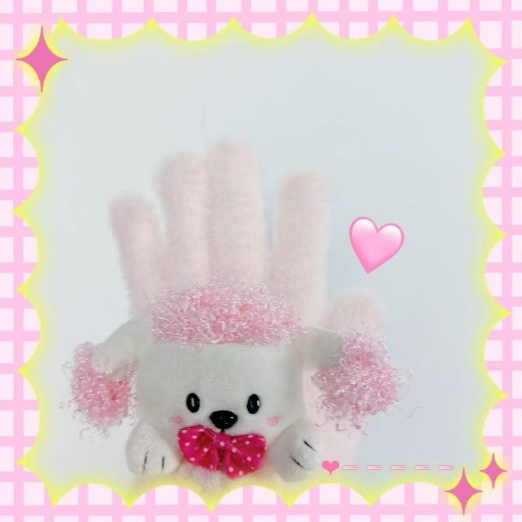 Retro Cute Showa-era Style Puppy Sweet Five-finger Warm Plush Touchscreen Gloves