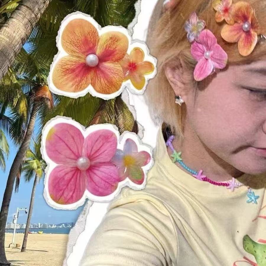 Colorful Hydrangea Hair Clips, Girly Bangs Clips, Frangipani Hair Clips, Beach-style Vacation-themed Clips