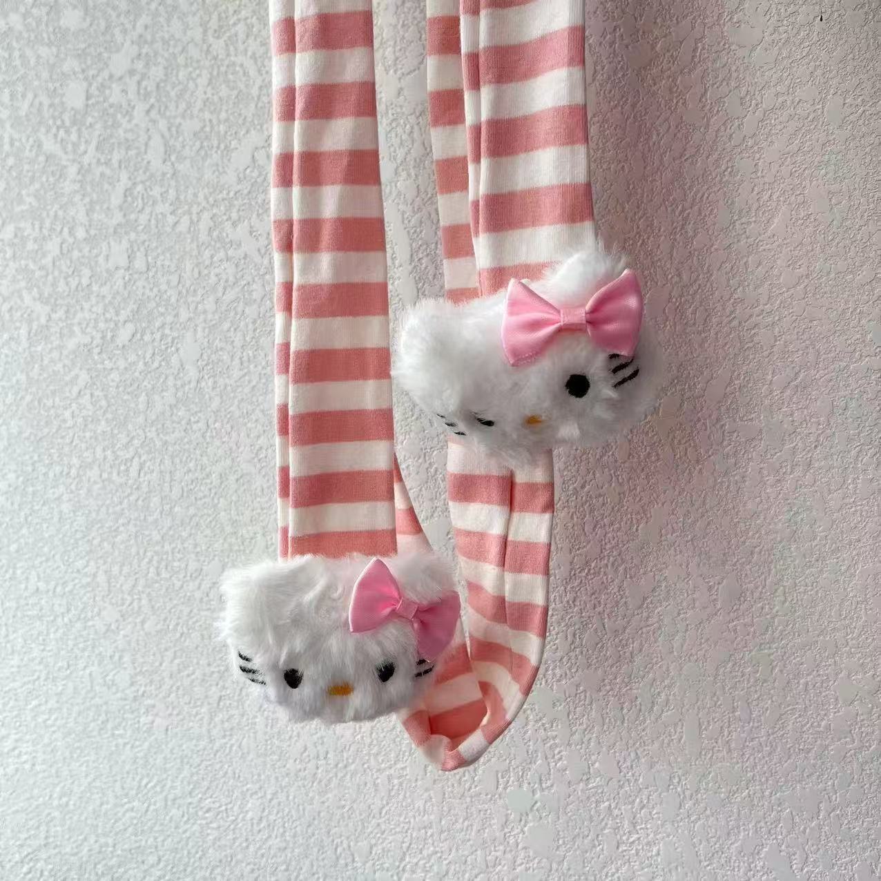 Retro Dopamine Kitty Striped Thin Scarf