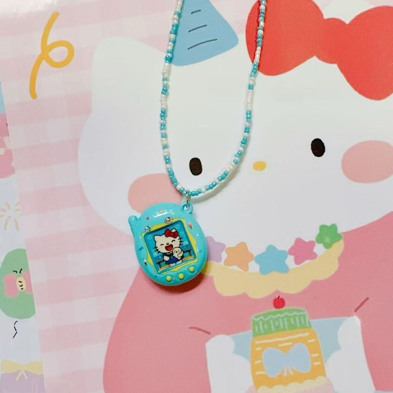 Handmade beaded kitty cartoon necklace rice bead chain clavicle chain simulation electronic pet