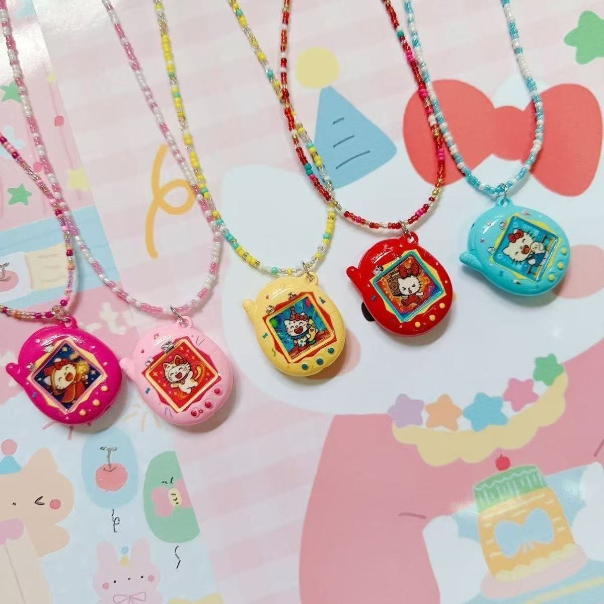 Handmade beaded kitty cartoon necklace rice bead chain clavicle chain simulation electronic pet