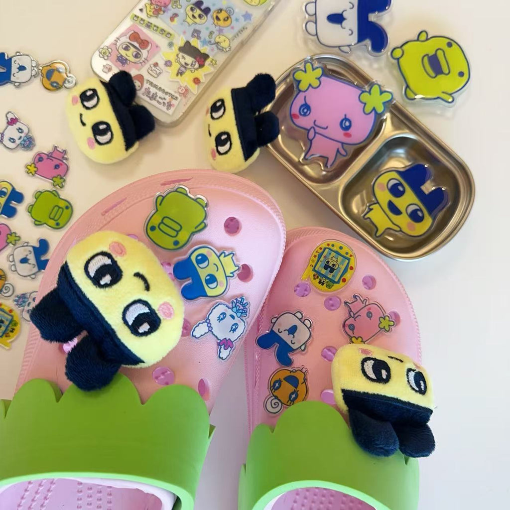 Japanese Tamagotchi Plush Hole Shoe Buckles Acrylic Shoe Flowers,Shoe charm (9 pieces, shoes not included)