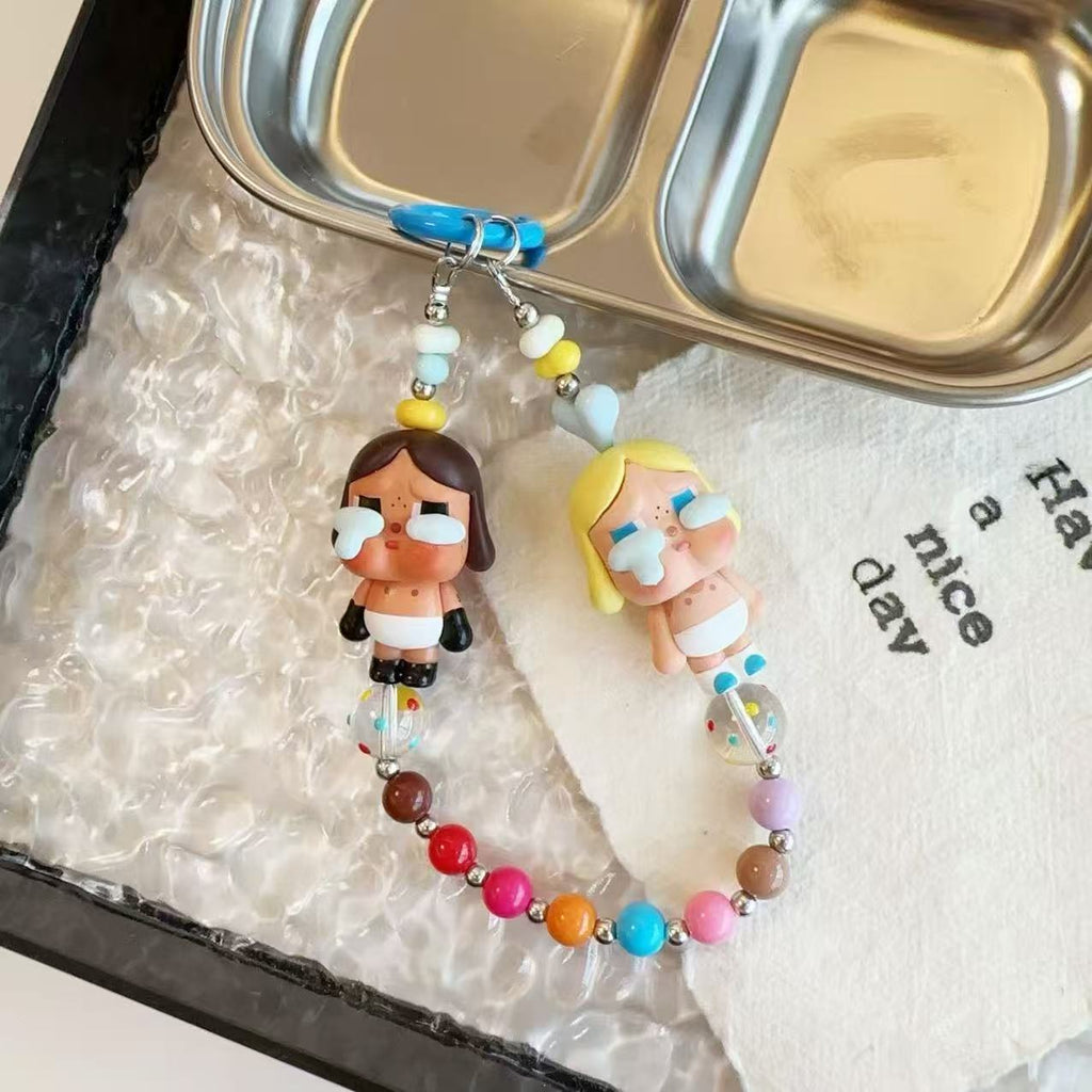 New cute cartoon crying baby candy color resin beaded lanyard mobile phone chain