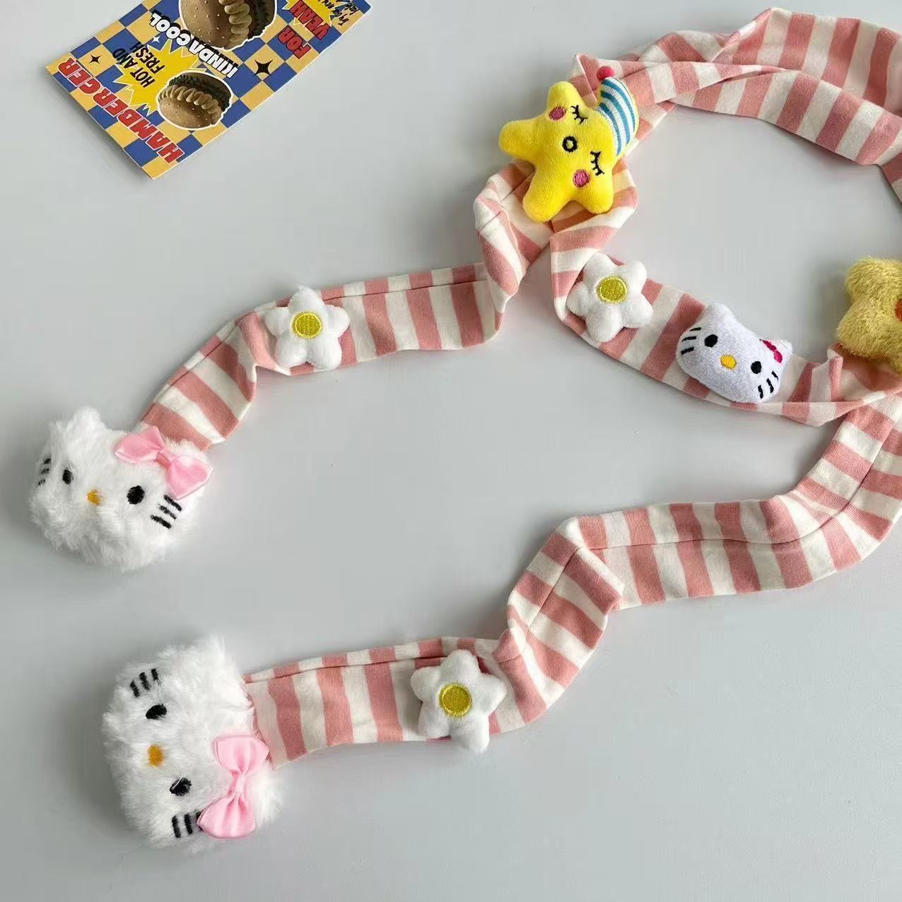 Retro Dopamine Kitty Striped Thin Scarf