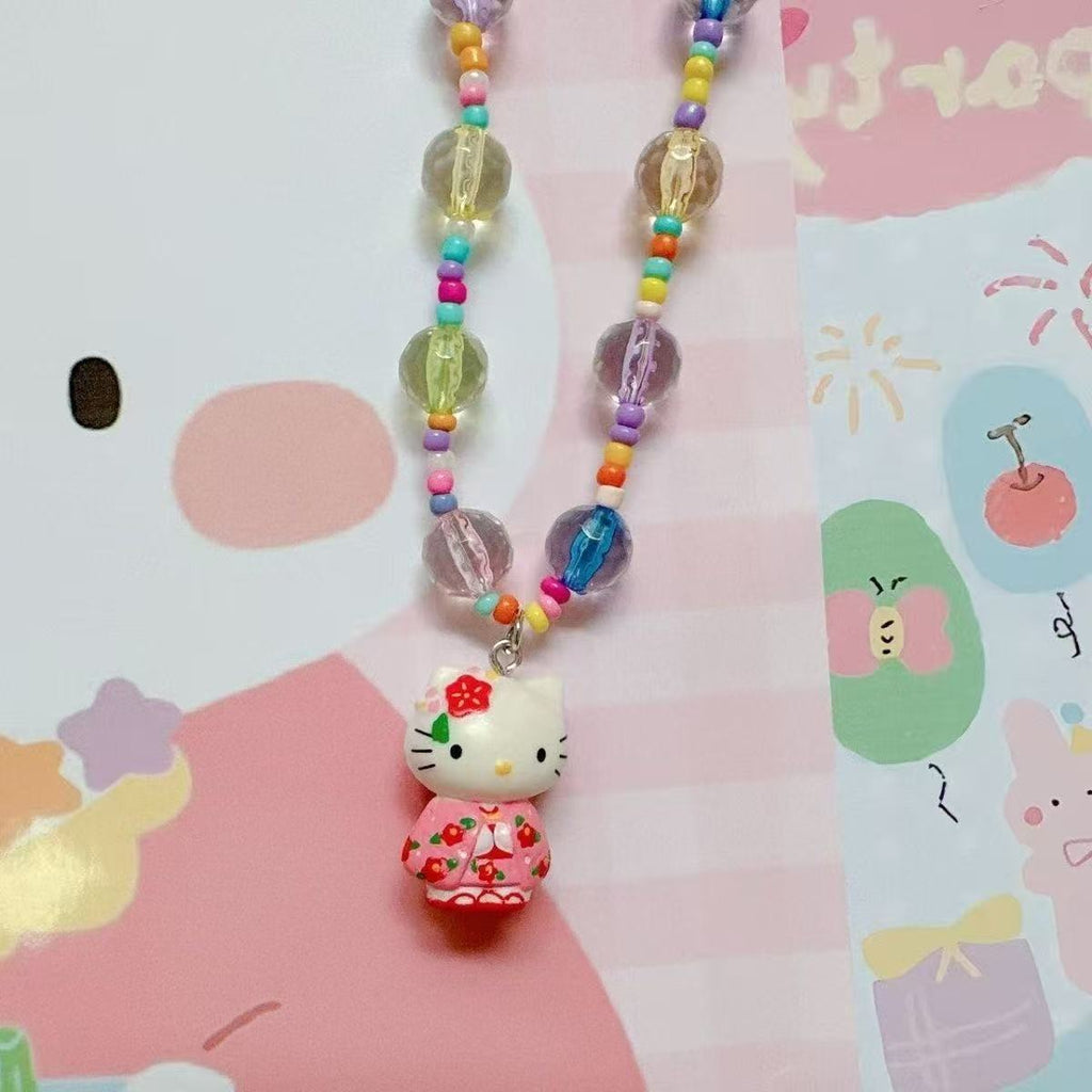Japanese Style Dopamine Beaded Necklace Candy Color Soft Girl Y2k Hot Girl Accessories