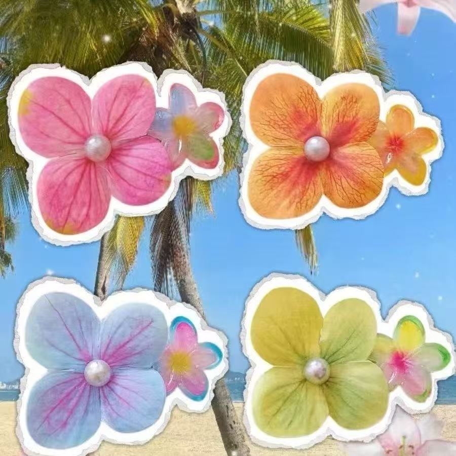 Colorful Hydrangea Hair Clips, Girly Bangs Clips, Frangipani Hair Clips, Beach-style Vacation-themed Clips