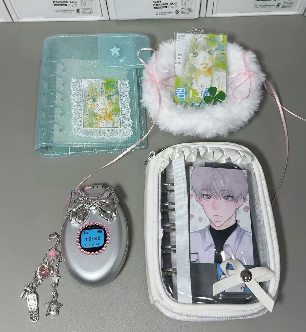 Y2K Hot Girl Millennial Style Retro Simulation Flip Phone Diamond Kitty Bow Folding Air Cushion Comb