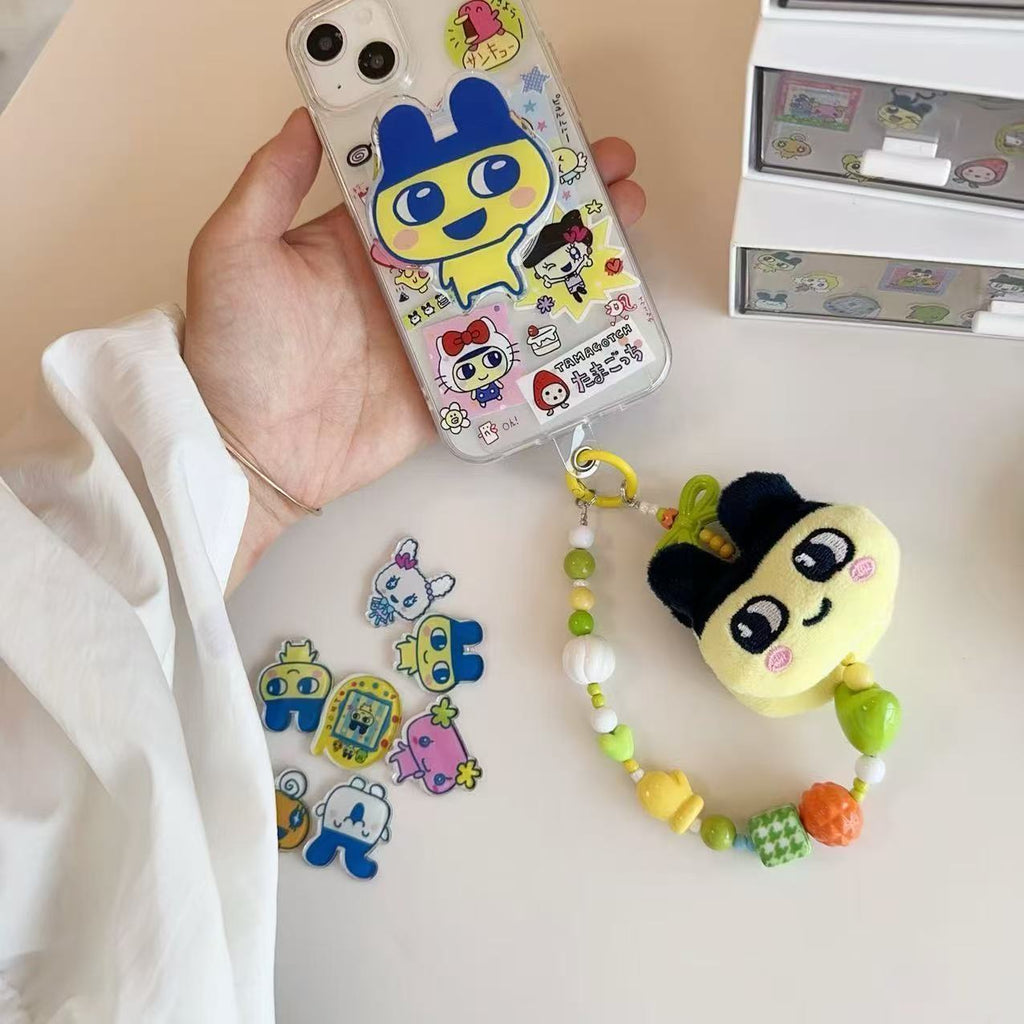 Japanese Tamagotchi candy-colored resin beaded lanyard mobile phone chain cute Mamiji keychain pendant
