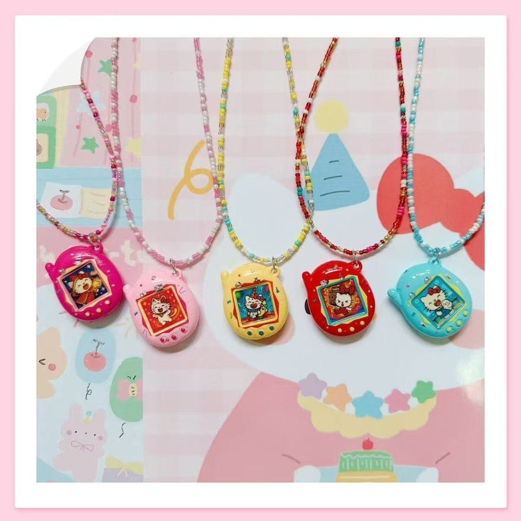 Handmade beaded kitty cartoon necklace rice bead chain clavicle chain simulation electronic pet