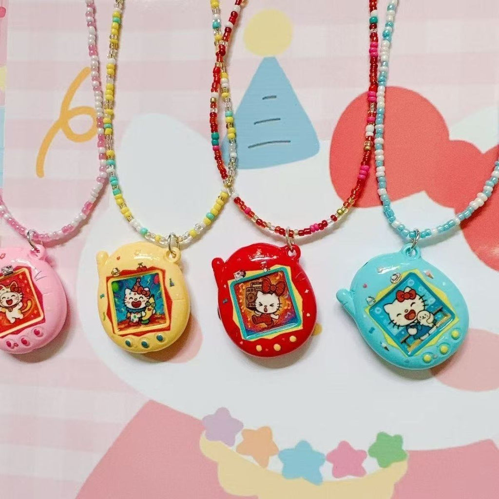 Handmade beaded kitty cartoon necklace rice bead chain clavicle chain simulation electronic pet