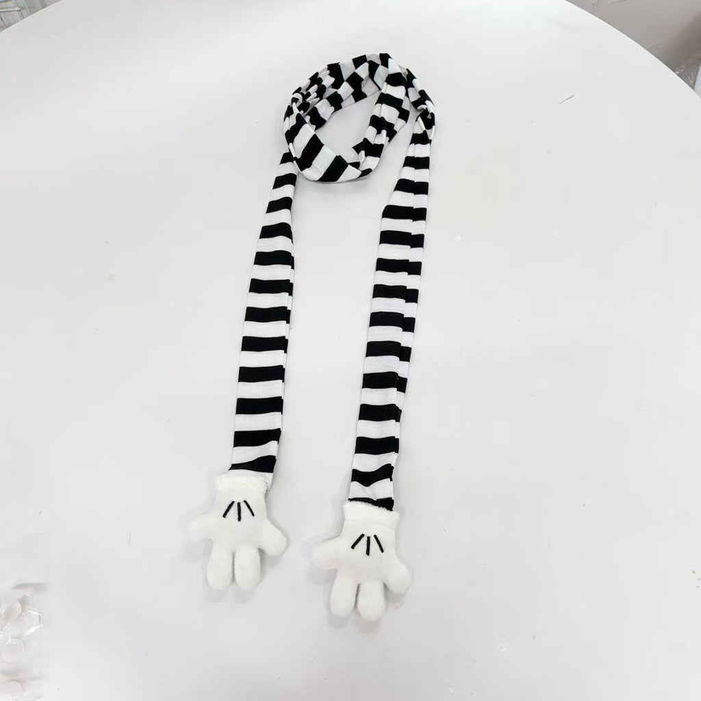 Black And White Striped Cartoon Cute Scarf Ins Striped Shape Long Thin Scarf Neck