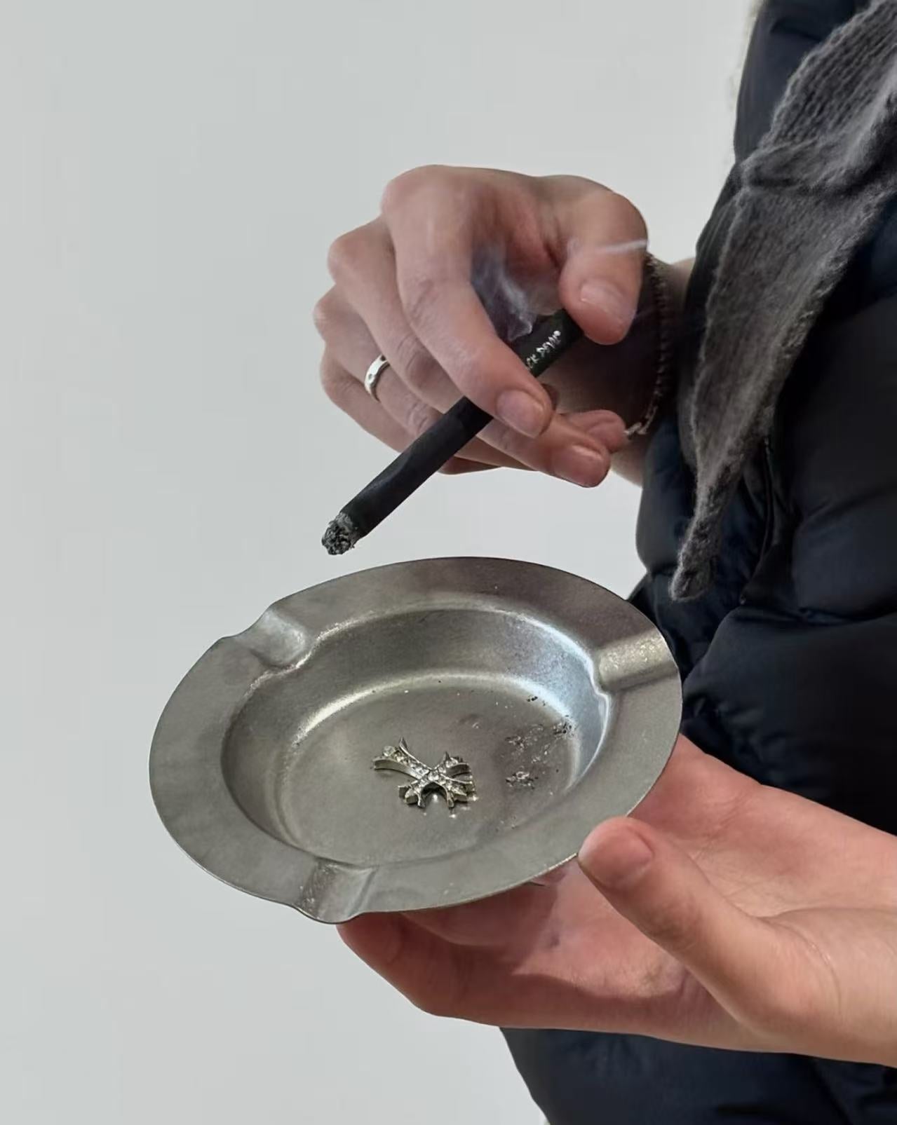 Vintage y2k stainless steel cross ashtray storage tray