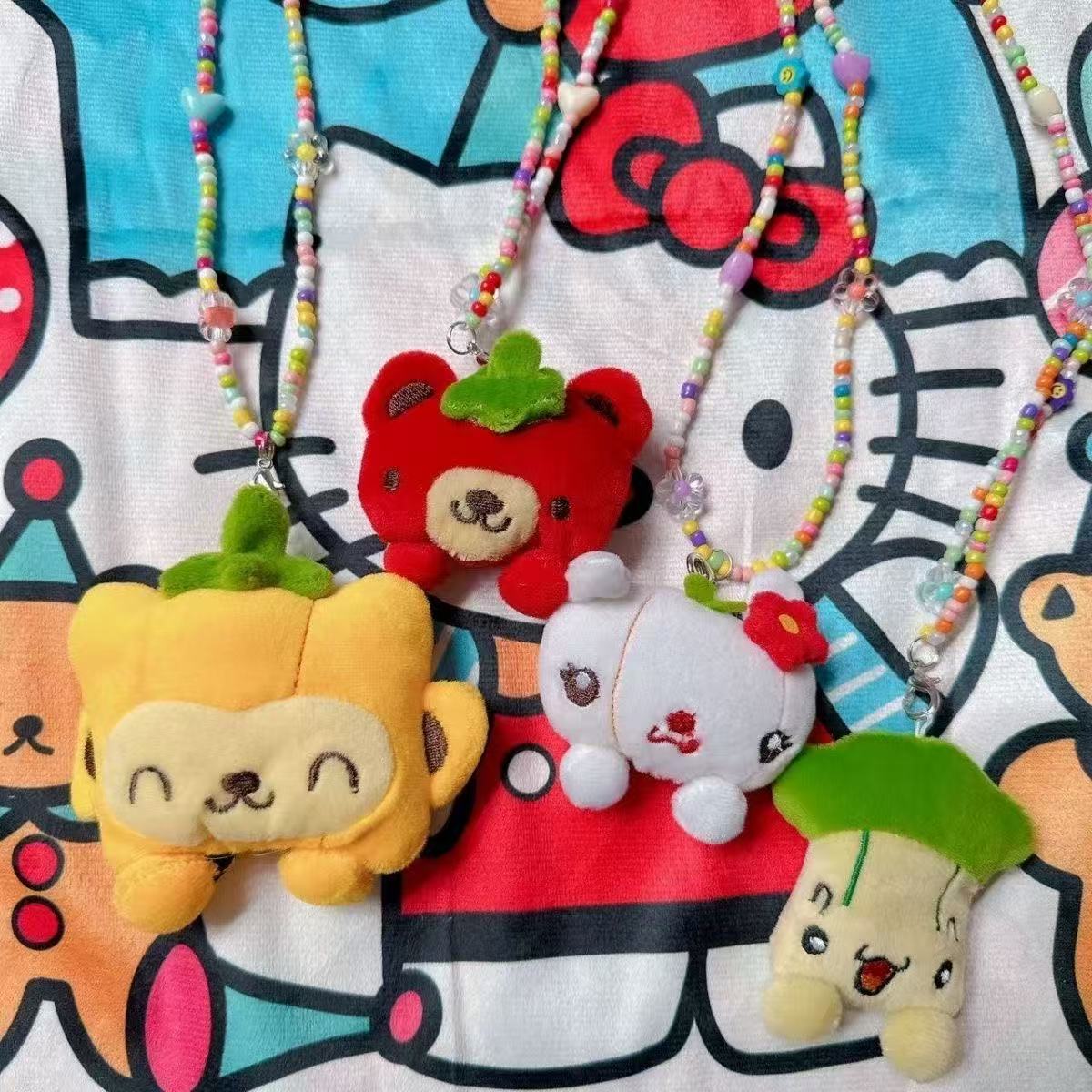 Showa-era Style Plush Bunny And Dog Beaded Necklace, Candy-colored Accessories, Y2K Hot Girl Style.