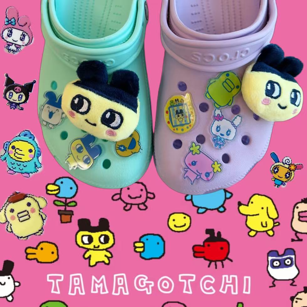 Japanese Tamagotchi Plush Hole Shoe Buckles Acrylic Shoe Flowers,Shoe charm (9 pieces, shoes not included)